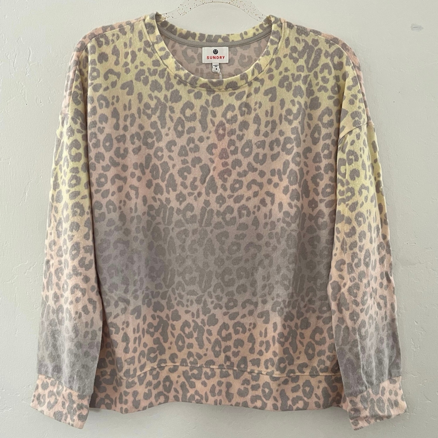 Sundry Leopard Print Pullover Sweatshirt Rainbow Ombr Made In Usa Size 2/M Nwt